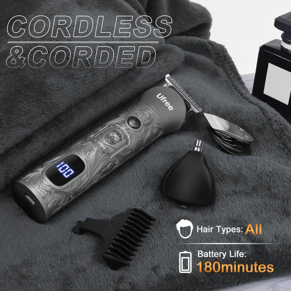 Ufree Barber Clippers and Trimmers Set Cordless Mens Grooming Kit for Nose, Ear, Face, Hair, - AMU-2226-Q321-SF