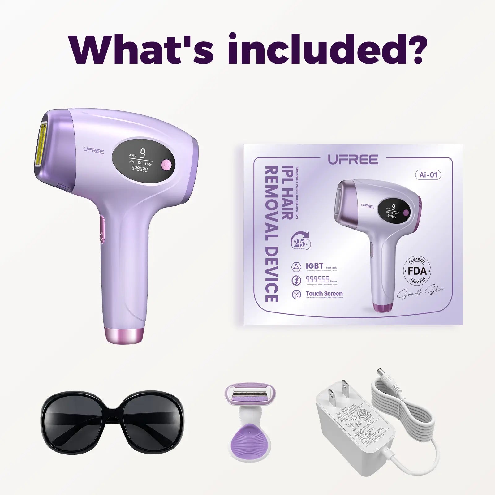 Ufree At-Home IPL Laser Hair Removal Device - Permanent Painless Hair Remover for Face, Bikini Line, Legs, Underarms - 990,000 Flashes