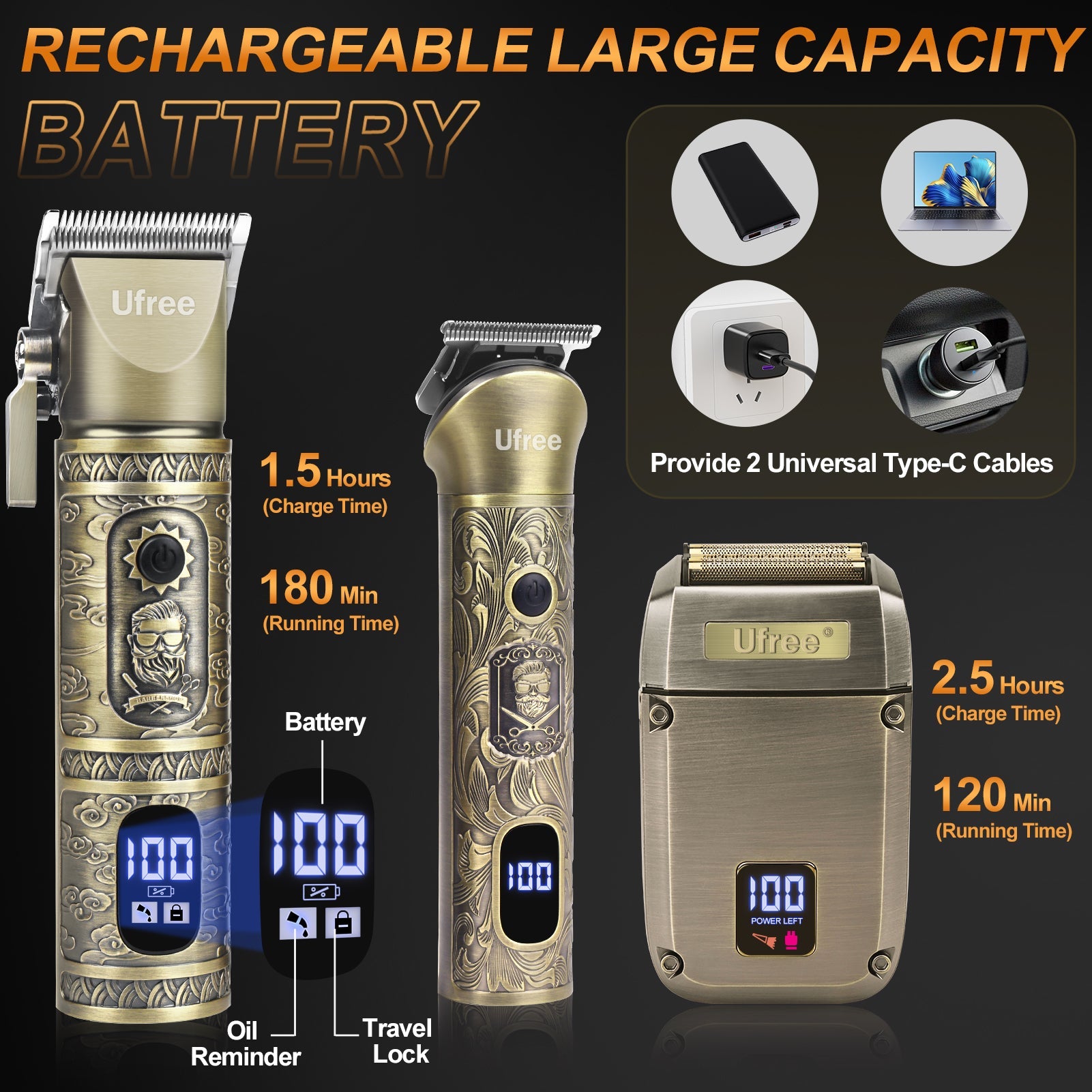 Ufree 3 - in - 1 Beard Trimmer Hair Clipper Set - AMU-2116-Q321-SF