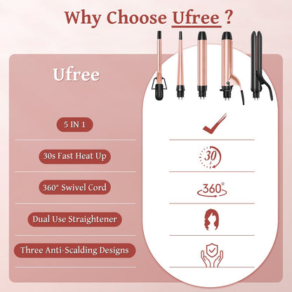 Ufree 5 - in - 1 Curling Iron Wand Set - U-3166-Q311-MP