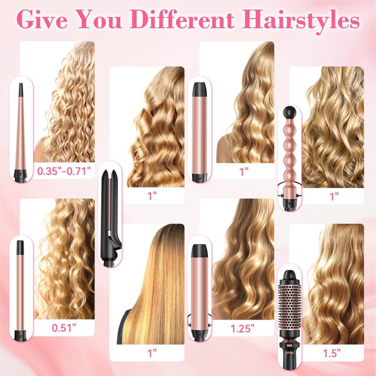 Ufree 7 - in - 1 Curling Iron Set with Thermal Brush - AMU-3166S-M311-SF