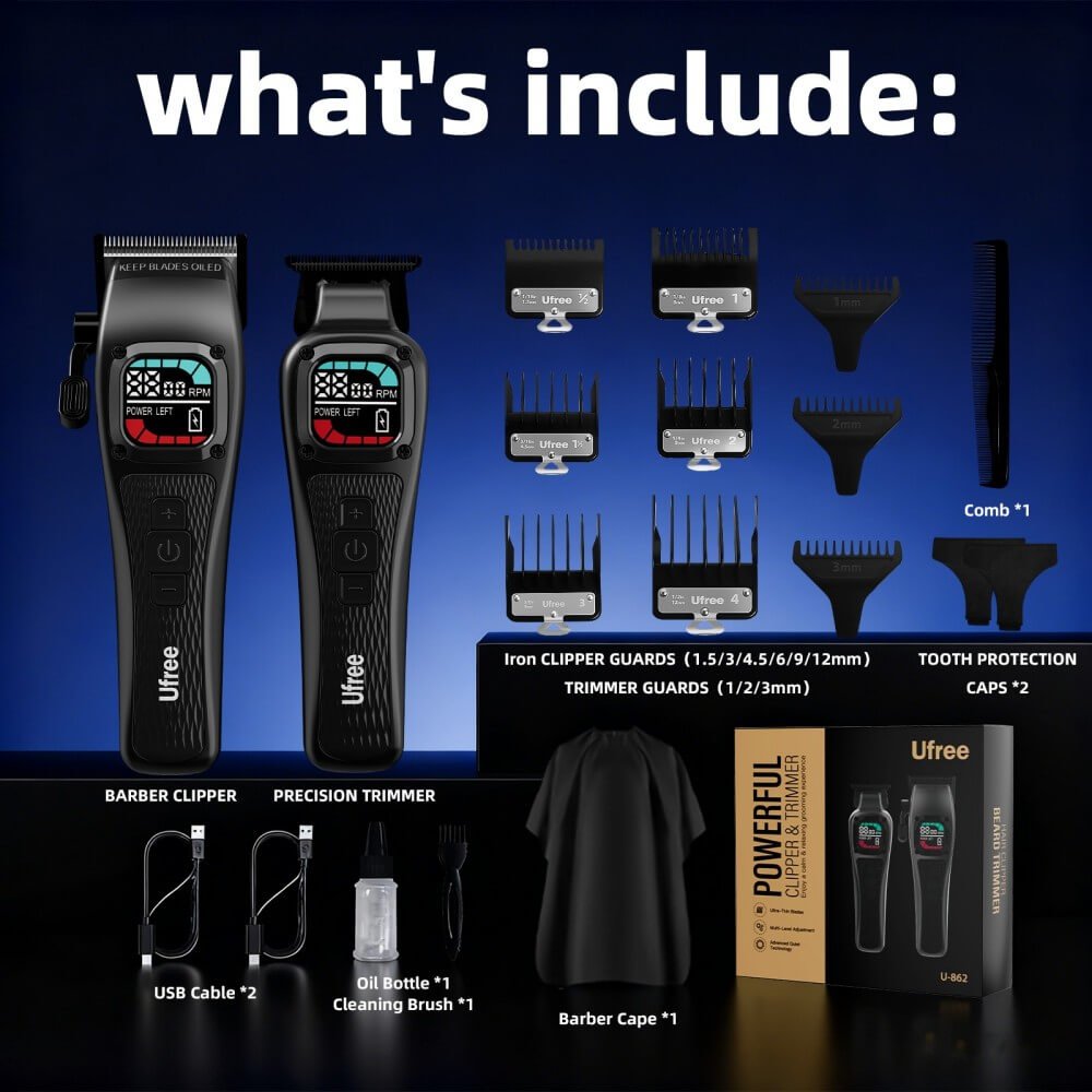 Ufree Barber - Grade Cordless Clipper &amp; Split Trimmer Set - AMU-862-Q331-SF