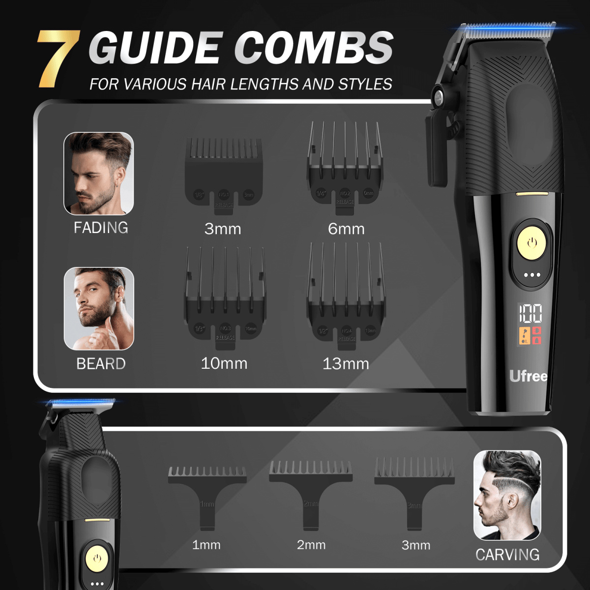 Ufree Electric Cordless Barber Clippers and Trimmers Set - AMU-863-Q311-SF